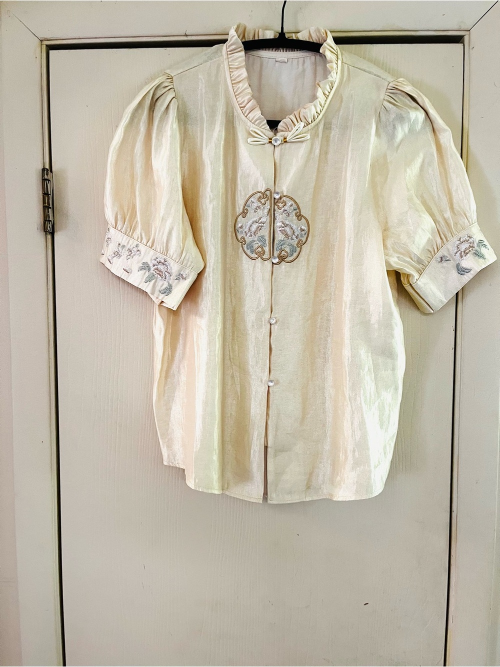 VTG Inspired 20s Cottagecore Peasant Asian Brocade Embroidered Boho Blouse M
